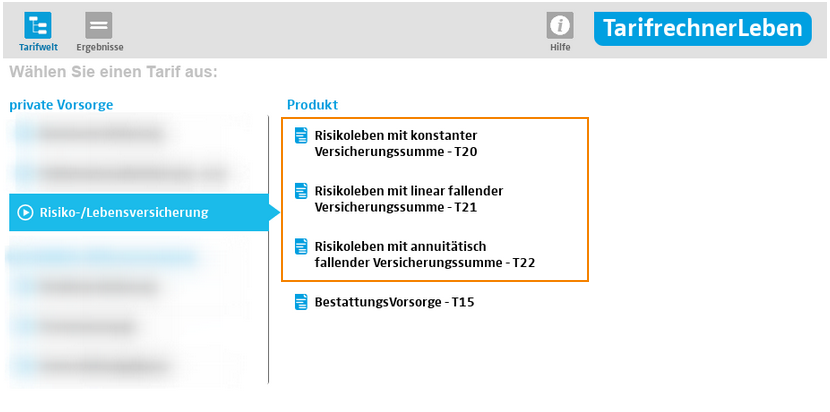 Risikoleben - Tarifauswahl